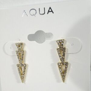 Bloomingdale's Aqua Crystal Pave triangle Tiered Earrings NWT 38
